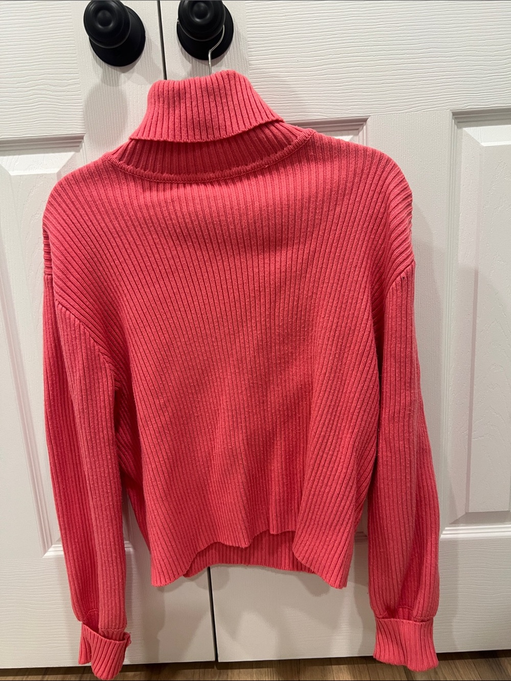 Kittenish Coral Pink Ribbed Turtleneck Sweater